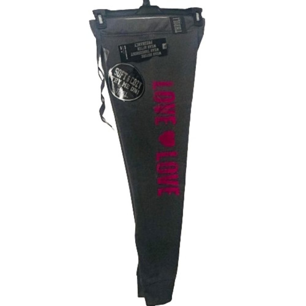 Thrill Maternity Fleece Capri's”LOVE 1994"Charcoal W/Pink Lettering/Women's Sz M